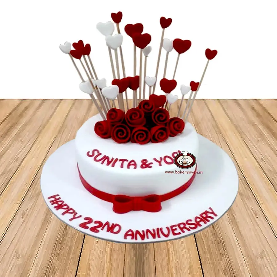 Red Flowers & Hearts Cake