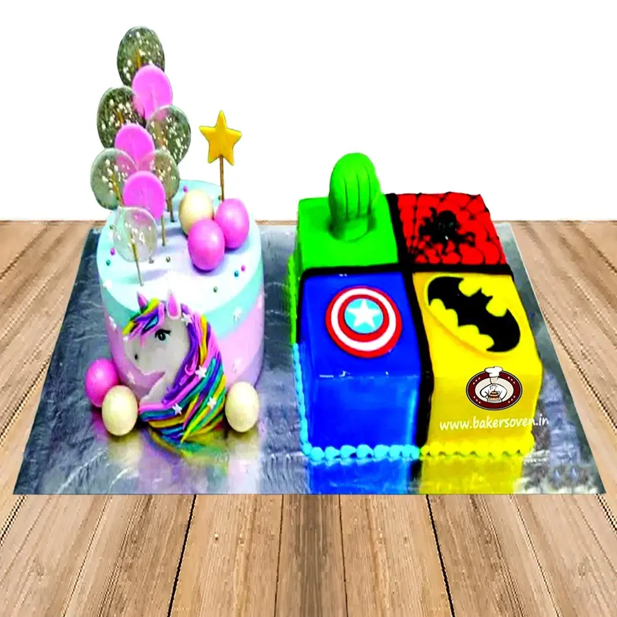 Twins Unicorn & Avengers Cakes