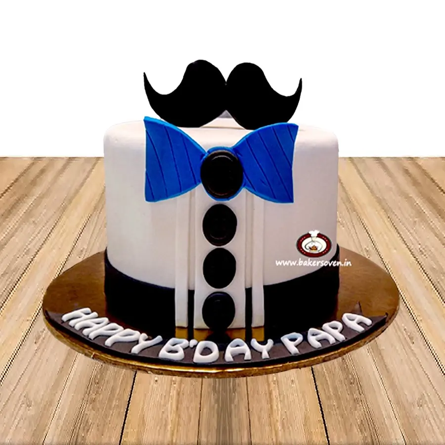 Blue Bow & Black Moustache Cake