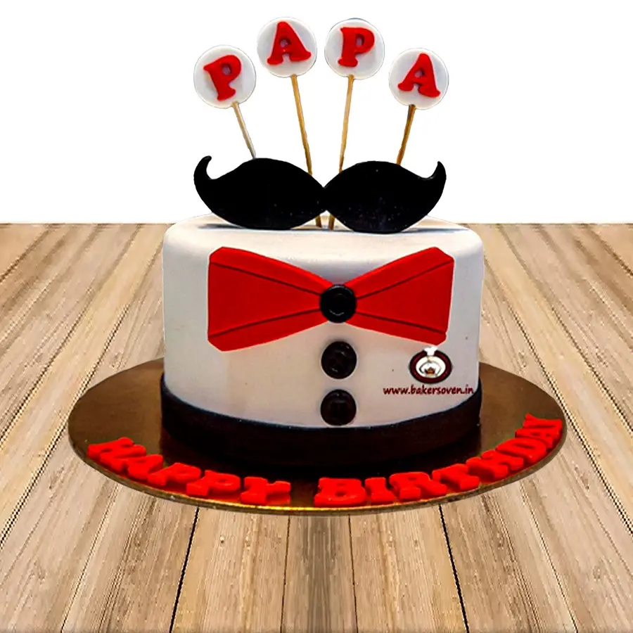 Red Bow & Black Moustache Cake
