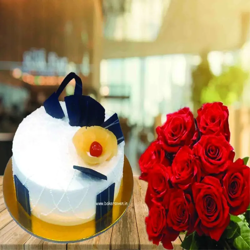 Pineapple cake along flower arrangements