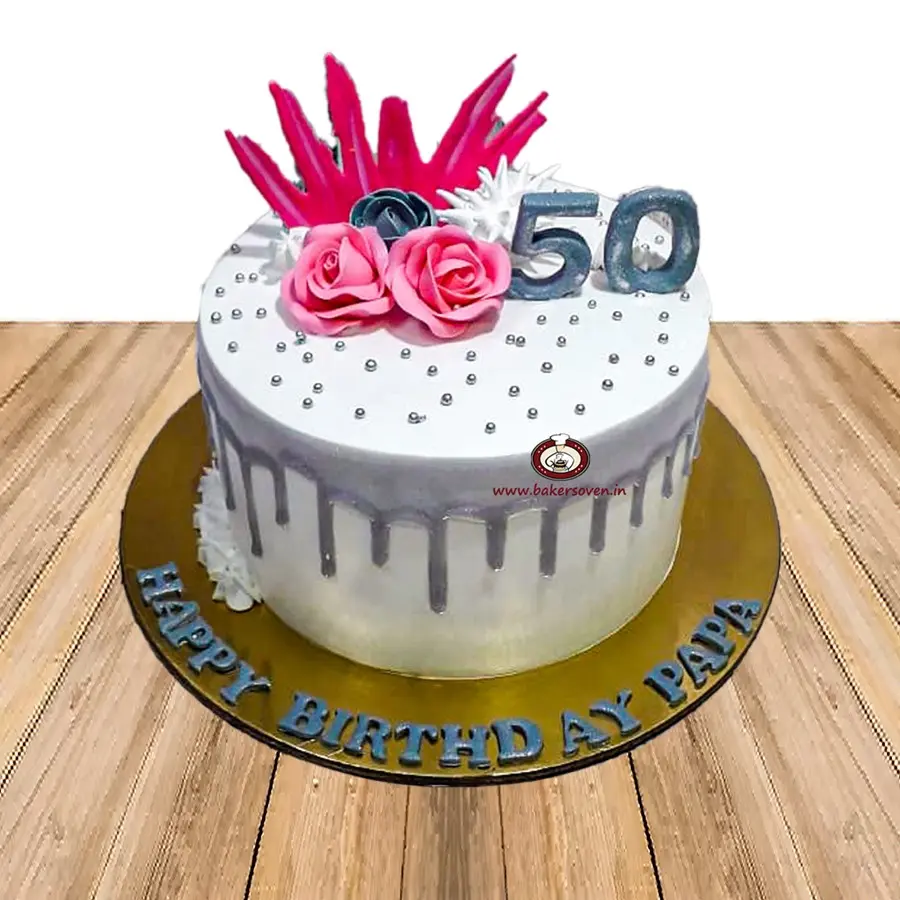 50th Birthday Silver Drip Cake