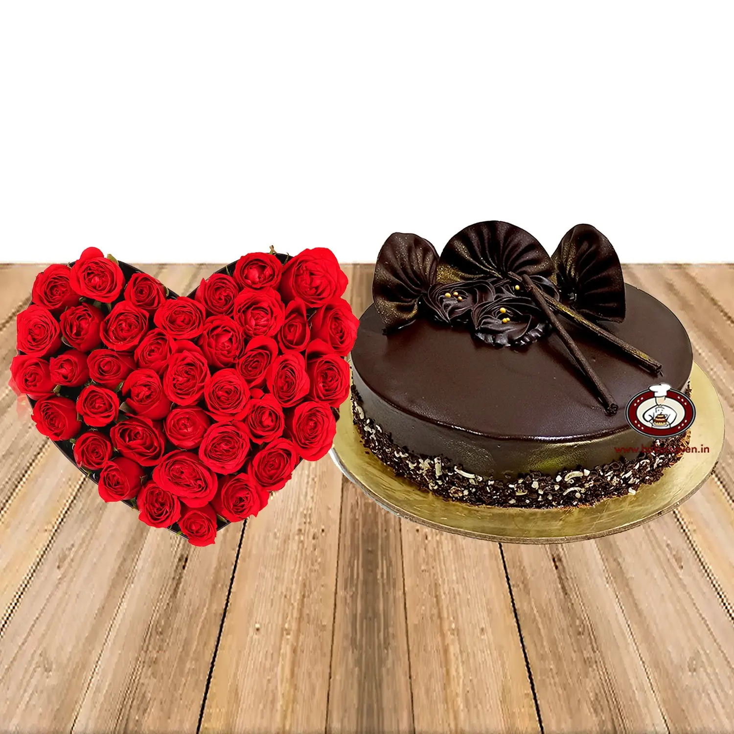 Chocolate Truffle Cake along 30 roses heart shape