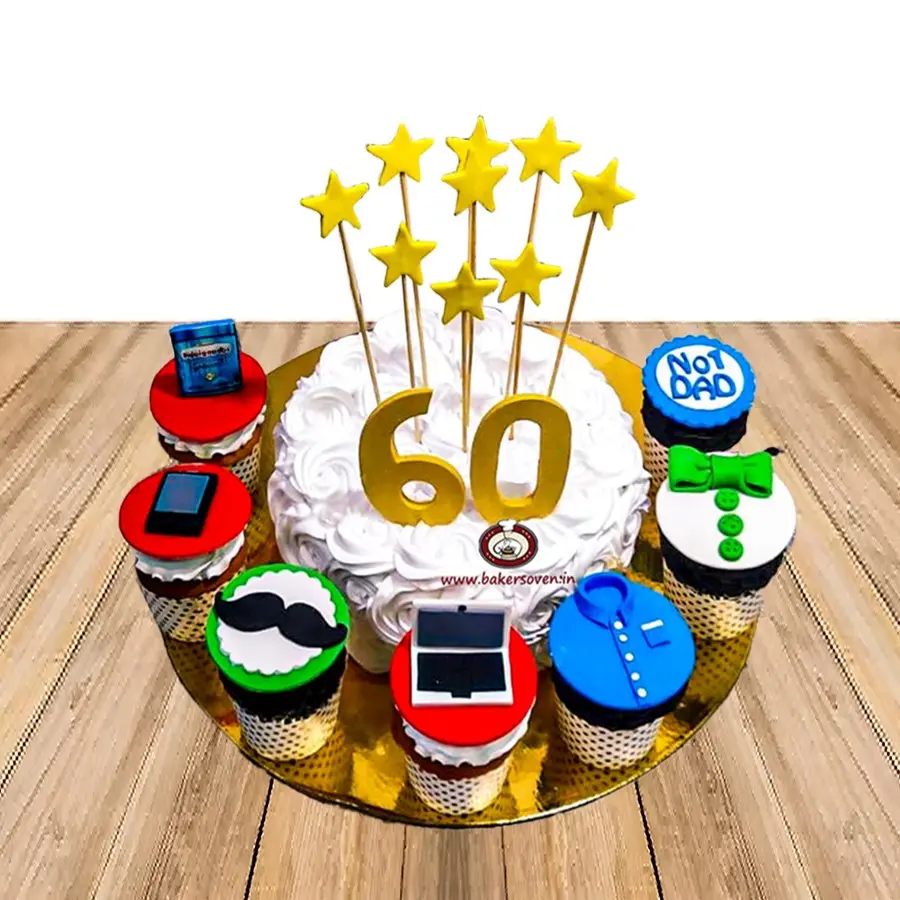 60th Birthday Cake With Cupcakes