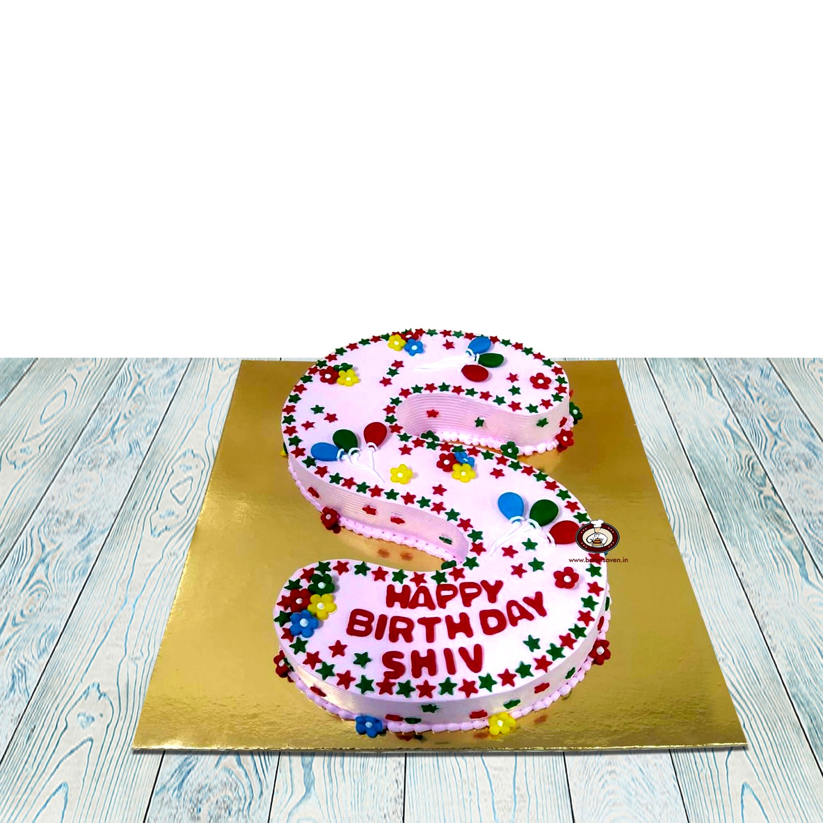 S Shape Balloon & Flower Alphabet Cake