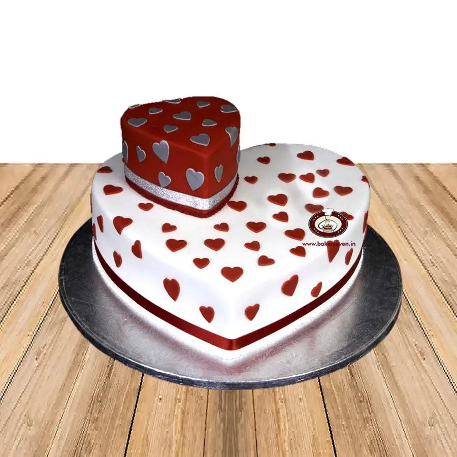 Fondant Red white heart cake